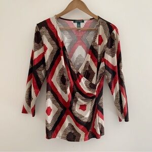 Lauren Ralph Lauren Southwest Print Faux Wrap Top